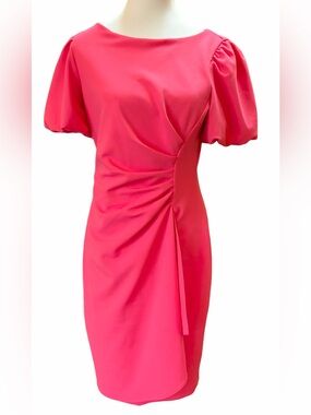DKNY Coral Puff Sleeve Ruched Cocktail Dress NWOT Size 6